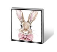 Watercolour Cute Bunny Rabbit with Pink Bow Unisex Brooches & Pins Square Lightweight Lapel Badge Jewelry for Clothing Shawl Hat