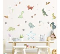 Watercolour Dinosaur Wall Decals - Cute Baby Dino Nursery Stickers (3 Sheets, 22.5 x 30 cm) | Removable Kids Room Decor with Brachiosaurus, Triceratops & T-Rex