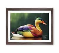 Watercolour Duck Framed Wall Art Print A2 Walnut
