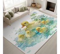 Watercolour Ducks Flowers Water Soft Carpet Runners for Hallway Non-Slip 60 x 120 cm, Rugs Printed Design Bedroom， Light Green Bedside Carpets for Kitchen, Lounge