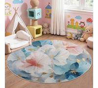 Watercolour Elegant Floral Round Rug 160 cm for Bedroom, Short-Pile Washable Boho Abstract Artistic Area Rugs, Soft Non-Slip Thin Rug Floor Mat for Coffee Table, Entrance, Multicoloured