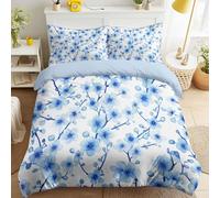 Watercolour Elegant Fresh Calm Microfiber Washable Blue White Duvet Cover Set Bedding Set w/Pillow Shams Cherry Blossoms Quilt Cover Set Breathable Kids & Adults Super King 115" x 93"