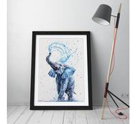 Watercolour elephant, blue Stunning Framed Wall Art Print Picture - A3 - Black Frame