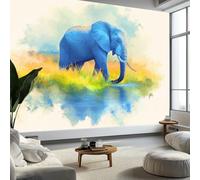Watercolour Elephant Grassland Wallpaper Bedroom Kids Boys 3D Wallpaper Mural, Beige Kids Teens Room Poster Photo Wall Mural Themed Room Playroom 250 x 175 cm