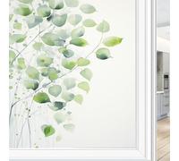 Watercolour Eucalyptus Window Privacy Film Static Cling Minimalist Modern Leaves Frosted Window Film Stained Glass Heat Control Coverings for Bathroom Living Room 70x100 cm