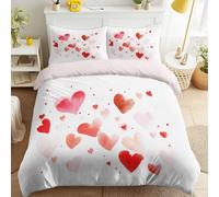 Watercolour Fantasy Romantic Aesthetic Soft Microfiber Washable White Red Duvet Cover Set Bedding Set w/Pillow Shams Hearts Quilt Cover Set Breathable Kids & Adults Queen 102" x 87"
