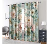 Watercolour Floral Curtains Blackout, 52x84 Inch 2 Panels - Vintage Leaf Pink Flower Pattern Black Out Curtains, Home Decor, 84 Drop Eyelet Window Drapes for Bedroom, Living Room DS41