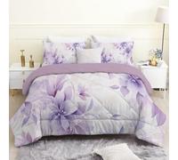 Watercolour Floral Duvet King Size - Coverless Duvet 4.5 Tog with Pastel Purple Flowers, Soft Lightweight Comforter Set for All Season, 1 Summer Quilt King Size 240x220cm with 2 Pillowcases, V40