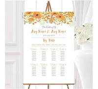 Watercolour Floral Orange Personalised Wedding Seating Table Plan