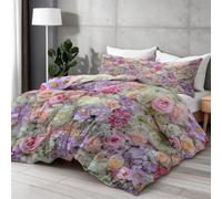 Watercolour Floral Print Coverless Duvet Super King, 7.5 Tog Soft Washable Hydrangeas Roses Reversible Coverless Duvet Quilt for Camping Travel, Pale Green Warm Comforter Quilted 260x220 cm