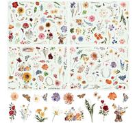 Watercolour Flower Stickers, Pack of 177 SILARLAIT Stickers, Flowers, Stickers for Crafts, Decorative for Mobile Phones, Tablets, Notebooks, Scrapbook, Photo Album, Scrapbook, Laptops, Crafts