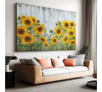 Watercolour Flowers Horizontal Abstract Painting On Canvas Living Bedroom, Large Size Wooden Wall with Sunflowers Wall Art Modern Home Decor 140 x 70 cm (L x W) Print Posters Frameless