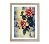 Watercolour Flowers No.5 Framed Print | A2 Oak Framed Wall Art | Ready to Hang | Modern Floral Picture | Living Room Bedroom Lounge Office