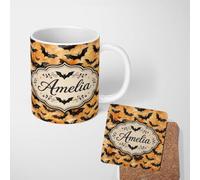 Watercolour Flying Bats Ceramic Mug Large Handle Personalised Custom Name | 11oz Printed Design, Multiple Options, Everyday Drinkware, Vibrant Colour Print, Gift