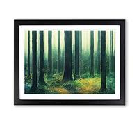 Watercolour Forest Art Framed Wall Art Print A2 Black