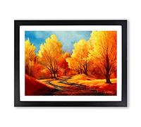 Watercolour Forest In Autumn Framed Wall Art Print A2 Black