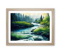 Watercolour Forest Steam Vol.1 Framed Print | A3 Oak Framed Wall Art | Ready to Hang | Modern Landscape Picture | Living Room Bedroom Lounge Office