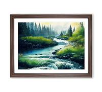 Watercolour Forest Steam Vol.1 H1022 Framed Print for Living Room Bedroom Home Office Décor, Wall Art Picture Ready to Hang, Walnut A2 Frame (64 x 46 cm)