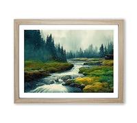 Watercolour Forest Steam Vol.2 Framed Print | A2 Oak Framed Wall Art | Ready to Hang | Modern Landscape Picture | Living Room Bedroom Lounge Office
