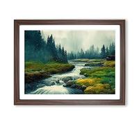 Watercolour Forest Steam Vol.2 Framed Print | A3 Walnut Framed Wall Art | Ready to Hang | Modern Landscape Picture | Living Room Bedroom Lounge Office