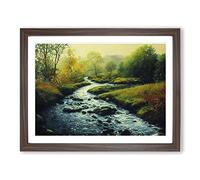 Watercolour Forest Steam Vol.3 Framed Print | A3 Walnut Framed Wall Art | Ready to Hang | Modern Landscape Picture | Living Room Bedroom Lounge Office