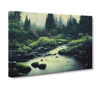 Watercolour Forest Steam Vol.5 Canvas Print | Gallery Wrapped 30mm Frame Wall Art | 30x20 inches | Ready to Hang | Contemporary Landscape Picture | Living Room Bedroom Lounge Office