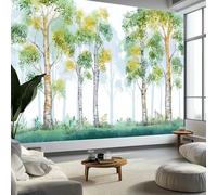 Watercolour Hand-Painted Birch Forest Wallpaper Bedroom Kids Boys 3D Wallpaper Mural, Green Kids Teens Room Poster Photo Wall Mural Themed Room Playroom 350 x 256 cm
