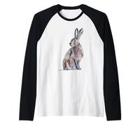 Watercolour Hare Art Wild Animal Hare Lover Wildlife Raglan Baseball Tee