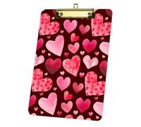 Watercolour Heart Red Valentine Acrylic Clipboard with Gold Low Profile Clip A4 Clipboards Decor Office Accessories Gift Clipboards for Teacher Nurses Woman Men Teens Birthdays Valentins Easter