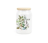 Watercolour Herbs Ceramic Decaf Storage Canister - Country Home Farmhouse Interior Gifts - Kitchen Food Storage Container & Wooden Lid 600ml (14.5cm x 9.5cm)