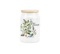 Watercolour Herbs Ceramic Hot Chocolate Storage Canister - Country Home Farmhouse Interior Gifts - Kitchen Food Storage Container & Wooden Lid 600ml (14.5cm x 9.5cm)
