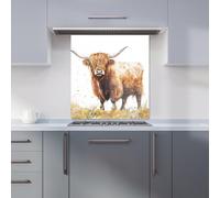 Watercolour Highland Cow Kitchen Splashback Warren Reed - Designer Brown 700mm x 750mm