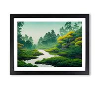 Watercolour Japanese Forest Framed Wall Art Print A2 Black
