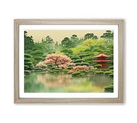 Watercolour Japanese Garden Pond Vol.5 Framed Print | A4 Oak Framed Wall Art | Ready to Hang | Asian Floral Picture | Living Room Bedroom Lounge Office