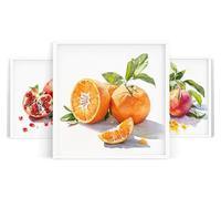 Watercolour Kitchen Print Wall Art - Farmhouse Style Kitchen Decor - Set of 3 Posters- Exotic - Fruit - Multi-coloured Pictures of Oranges Passion Fruit Pomegranate. Unframed 21x21cm
