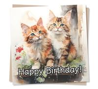 Watercolour Kittens Happy Birthday Card - Special Card For Family and Friends - Cat Lovers - Heartfelt Greetings Card for Women