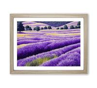 Watercolour Lavender Field Vol.5 Framed Print | A2 Oak Framed Wall Art | Ready to Hang | Modern Floral Picture | Living Room Bedroom Lounge Office