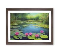 Watercolour Lily Pond Vol.3 H1022 Framed Print for Living Room Bedroom Home Office Décor, Wall Art Picture Ready to Hang, Walnut A4 Frame (34 x 25 cm)