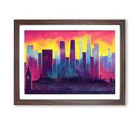 Watercolour London Skyline Vol.2 Abstract Framed Print | A2 Walnut Framed Wall Art | Ready to Hang | Abstract Cityscape Picture | Living Room Bedroom Lounge Office
