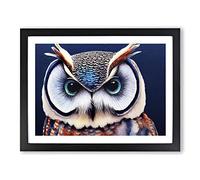 Watercolour Long Eared Owl BLK Framed Wall Art Print A2 Black