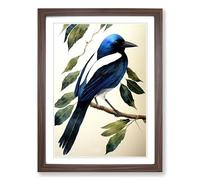 Watercolour Magpie Bird Framed Print | A2 Walnut Framed Wall Art | Ready to Hang | Modern Historical Picture | Living Room Bedroom Lounge Office
