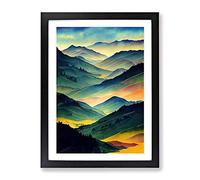 Watercolour Mountain Landscape Framed Wall Art Print A2 Black