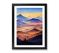 Watercolour Mountain Landscape No.4 Framed Print for Living Room Bedroom Home Office Décor, Wall Art Picture Ready to Hang, Black A4 Frame (34 x 25 cm)