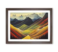 Watercolour Mountain Scene Vol.1 Framed Print | A3 Walnut Framed Wall Art | Ready to Hang | Modern Landscape Picture | Living Room Bedroom Lounge Office