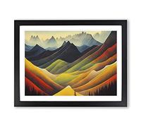 Watercolour Mountain Scene Vol.1 Framed Print | A4 Black Framed Wall Art | Ready to Hang | Modern Landscape Picture | Living Room Bedroom Lounge Office