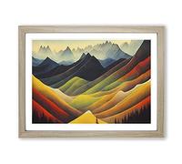 Watercolour Mountain Scene Vol.1 Framed Print | A4 Oak Framed Wall Art | Ready to Hang | Modern Landscape Picture | Living Room Bedroom Lounge Office