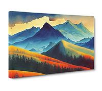 Watercolour Mountain Scene Vol.2 Canvas Print | Gallery Wrapped 30mm Frame Wall Art | 30x20 inches | Ready to Hang | Contemporary Landscape Picture | Living Room Bedroom Lounge Office