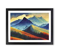 Watercolour Mountain Scene Vol.2 Framed Print | A2 Black Framed Wall Art | Ready to Hang | Modern Landscape Picture | Living Room Bedroom Lounge Office