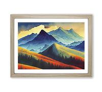 Watercolour Mountain Scene Vol.2 Framed Print | A2 Oak Framed Wall Art | Ready to Hang | Modern Landscape Picture | Living Room Bedroom Lounge Office