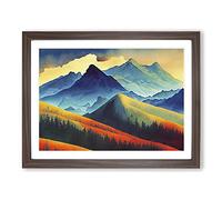 Watercolour Mountain Scene Vol.2 Framed Print | A4 Walnut Framed Wall Art | Ready to Hang | Modern Landscape Picture | Living Room Bedroom Lounge Office